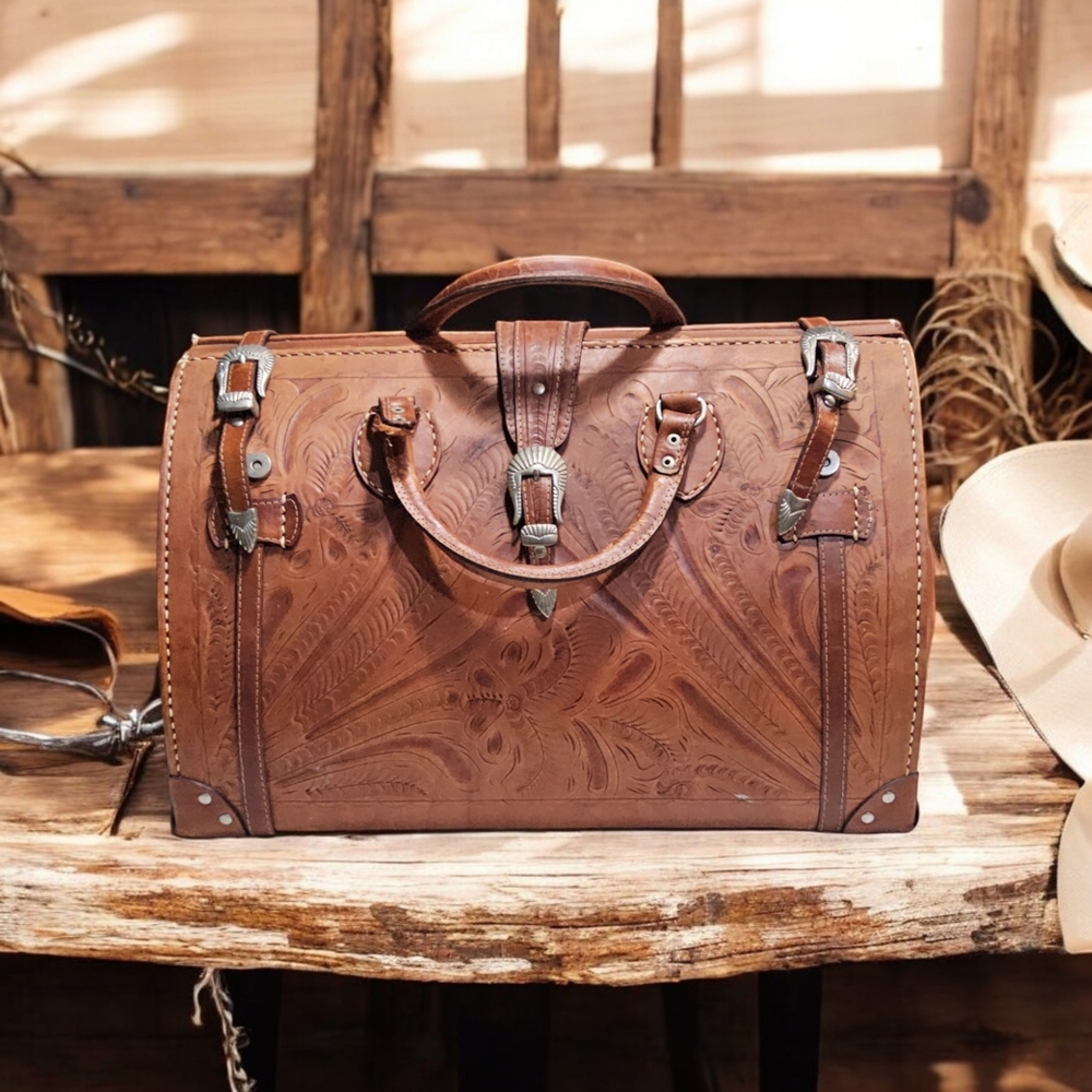 Brown Leather Embossed Men's Bag